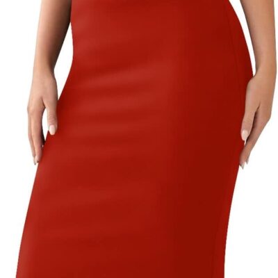 Women’s Basic Stretch Pencil Skirt- Regular & Plus Size- Below Knee Office Midi Bodycon Nylon Skirt Made in USA