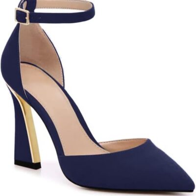 Womens Pumps Point Closed Toe Heels Buckle Ankle Strap  Heeled Sandals