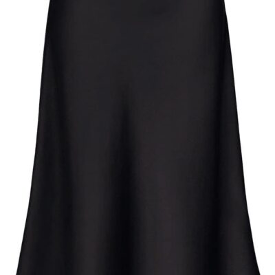 Women Satin High Waist Hidden Elasticized Waistband Flared Casual A Line Midi Skirt