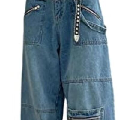 Gothic Jeans Women's Hip-hop Street Fashion Design Jeans Couple Casual Loose Straight Pants