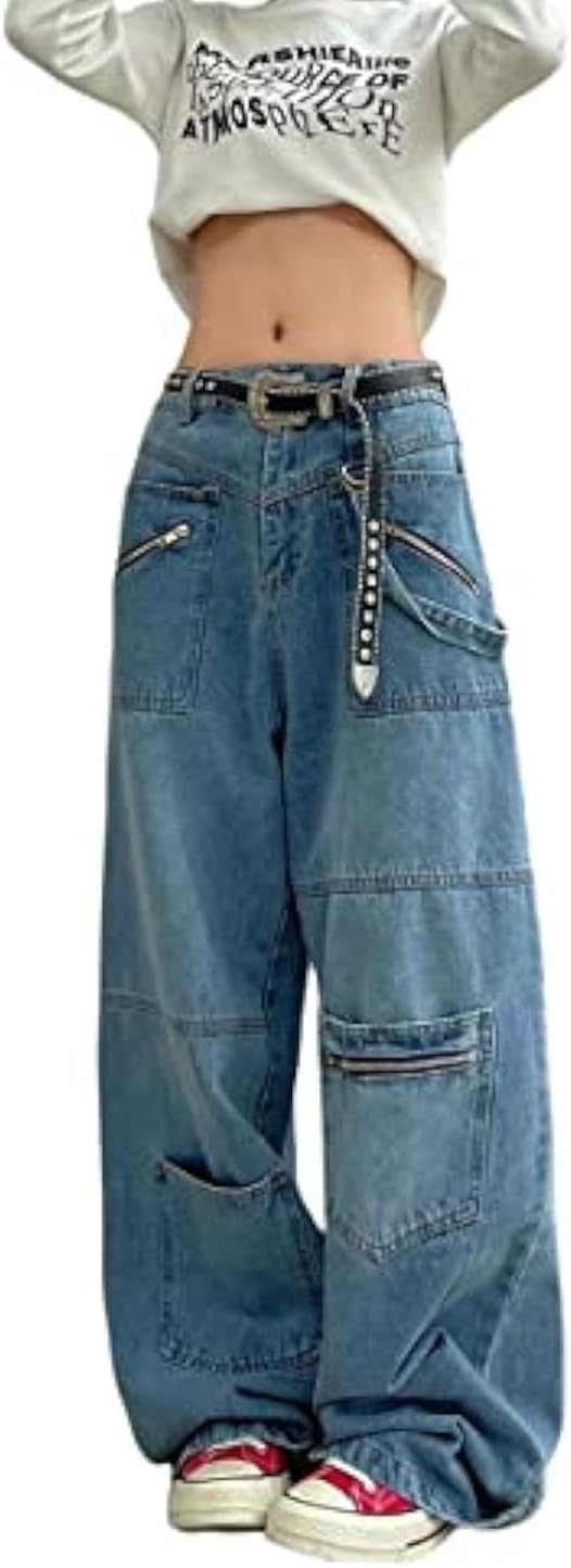 Gothic Jeans Women's Hip-hop Street Fashion Design Jeans Couple Casual Loose Straight Pants