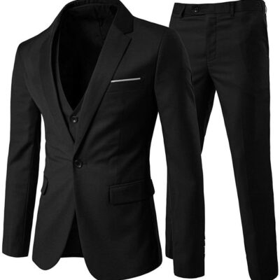 Mens 3-Piece Suit Notched Lapel One Button Slim Fit Formal Jacket Vest Pants Set