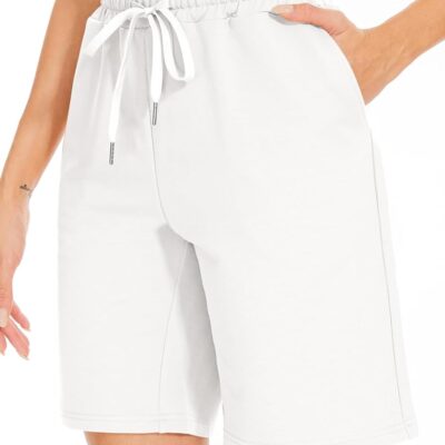 Women Bermuda Shorts Long Cotton Loose with Pockets Knee Length for Yoga Casual Walking Exercise Shorts