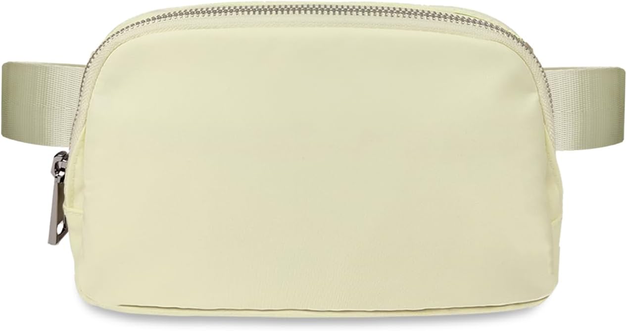 Fanny Packs for Women,Fashionable Crossbody Belt Bags Waist Pack for Teen Girls,Bum Hip Bag for Travel Hiking Cycling Running,Easy Carry Any Phone,Wallet (Beige-Two Zipper Pockets)