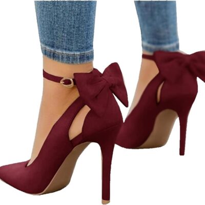 Womens High Heels Bow Tie Back Sexy Stiletto Ankle Strap Wedding Dress Pumps Shoes
