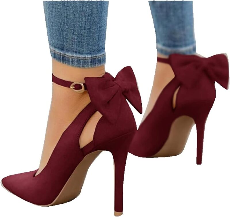 Womens High Heels Bow Tie Back Sexy Stiletto Ankle Strap Wedding Dress Pumps Shoes
