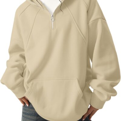 Quarter Zip Hoodies for Men Oversized Pullover Loose Fit Sweatshirt with Kangaroo Pocket