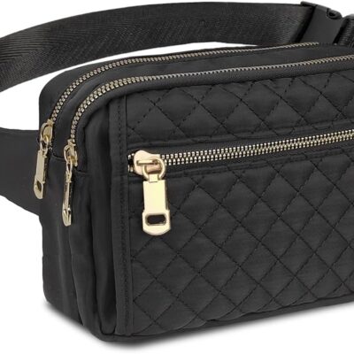 Fanny Packs for Women,Fashionable Crossbody Belt Bags Waist Pack for Teen Girls,Bum Hip Bag for Travel Hiking Cycling Running,Easy Carry Any Phone,Wallet (Black)