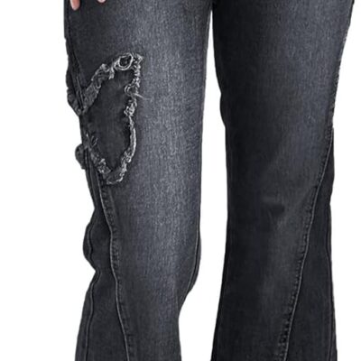 Womens  Flare Jeans Butterfly Jeans Grunge Clothes Distressed Vintage Bell Bottom Low Rise Jeans