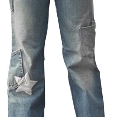 Womens Star Print Jeans  Jeans Baggy Denim Pants Vintage Blue Jeans Straight Leg Pants