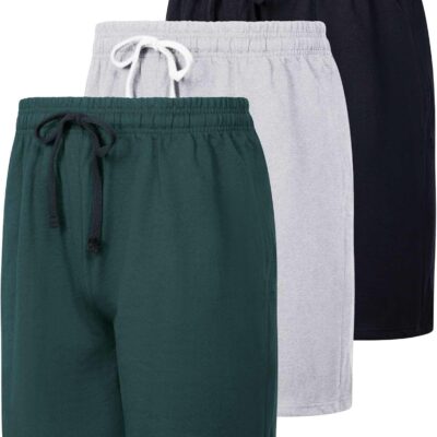 3 Pack: men Cotton 9" French Terry Casual Lounge Sweat Shorts with Pockets (Available in Big & Tall)