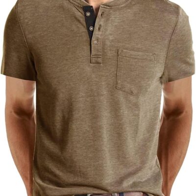 men Casual Short Sve Henley Shirts Fashion Button T Shirts with Pocket