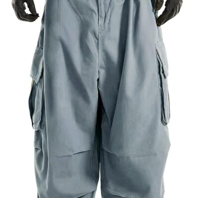 men Baggy Cargo Pants Elastic Waist Drawstring Parachute Cargo Pants Casual Joggers Hiking Pants with Pockets
