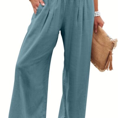 Women Linen Palazzo Pants Summer Boho Wide Leg High Waist Casual Lounge Pant 2025 Beach Travel Vacation Outfits
