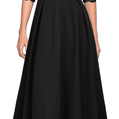 Women V Neck Lace Vintage Formal Bridesmaid Wedding Long Dress