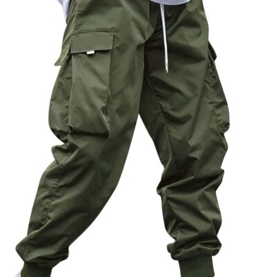 men Streetwear Cargo Pants with Flap Pockets & Drawstring Elastic Waist - Casual & Techwear Joggers