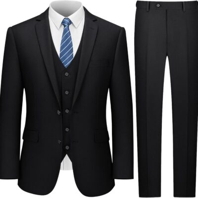 Men's Suits Slim Fit, 3 Piece Suits for Men, 2 Buttons Solid Jacket Vest Pants, Tuxedo Set for Business, Wedding