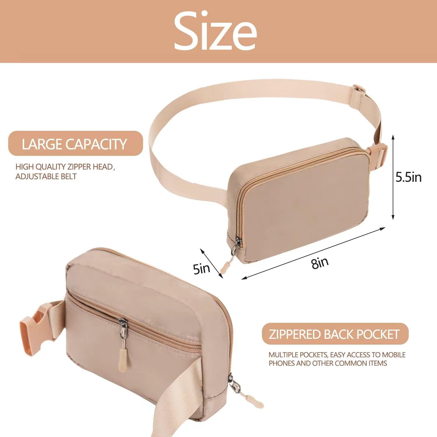 Belt bag Fanny pack crossbody bags for women Everywhere belt bag (Khaki) - Image 2