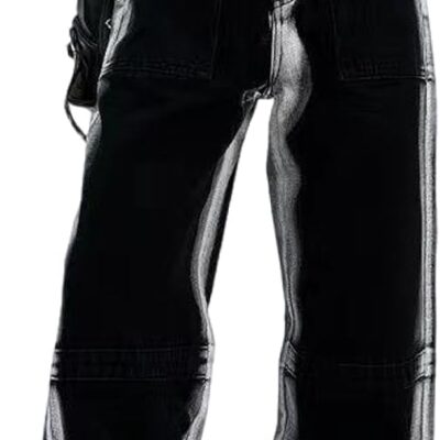 Women's Workwear Jeans Vintage Contrast Jeans High Waist Loose  Drop Feel Pants Gothic Wide Leg Pants