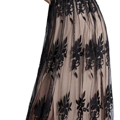 Women 2025 Formal Dresses Deep V-Neck Embroidered Lace Mesh Bridesmaid Wedding Guest Maxi Dress