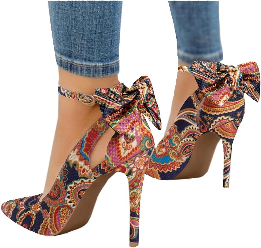 Womens High Heels Bow Tie Back Sexy Stiletto Ankle Strap Wedding Dress Pumps Shoes - Image 2