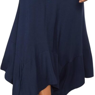 Women Flowy Handkerchief Hemline Midi Skirt