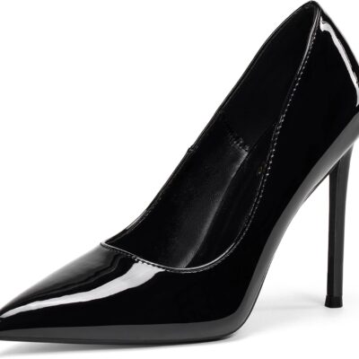 Women High Heels 4 inch Stiletto Pumps Sexy Pointed Toe Patent Leather Slip On High Heel Dress Evening Party Pump Shoes