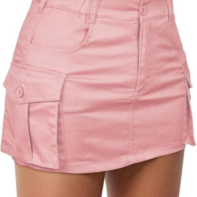 Women Mini Cargo Skirts  Short Denim Skirt with Pockets Low Waist Button Jean Skirts