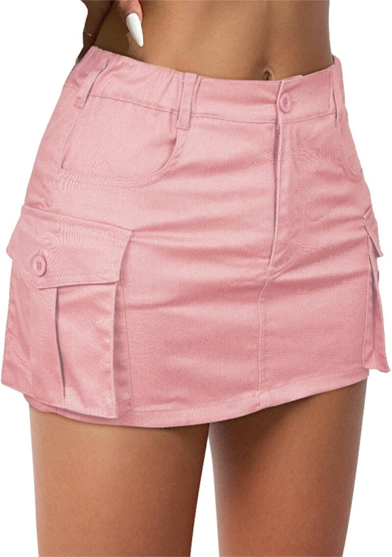 Women Mini Cargo Skirts  Short Denim Skirt with Pockets Low Waist Button Jean Skirts
