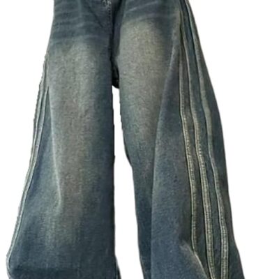 Women's Jeans Hip-hop Street Retro Lines Wide Leg Pants Casual Loose Straight Leg Pants Gothic Jeans