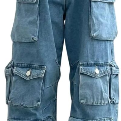 Baggy Cargo Pants for Women Girls Wide Leg Jeans  Hip Hop Streetwear Low Rise Oversized Jeans Grunge Clothes Blue
