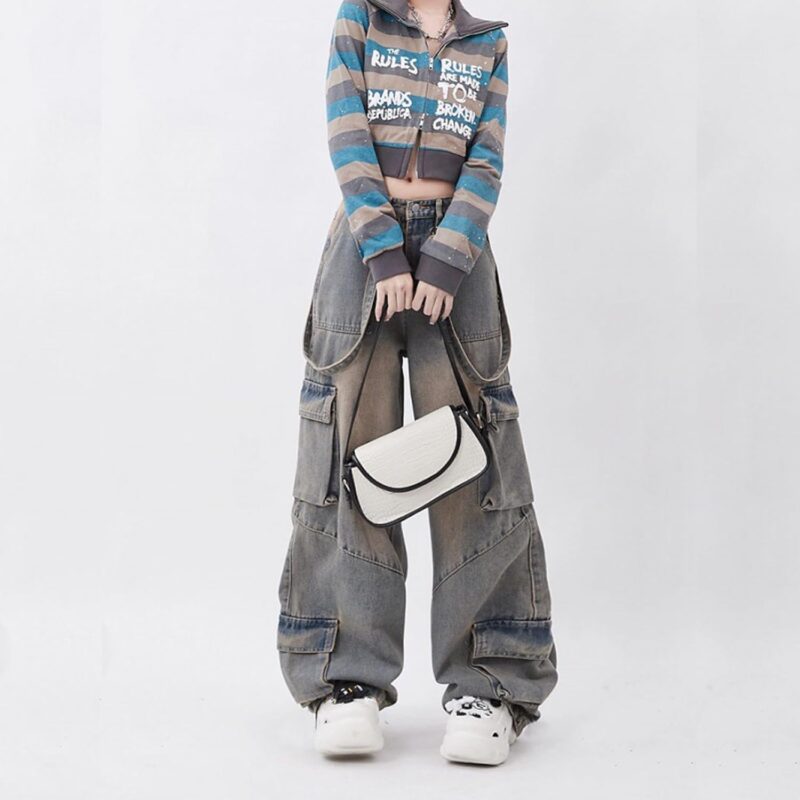Women's Jeans Hip Hop Street Fashion Retro Design Casual Low Waist Loose Straight Leg Jeans Gothic Denim Overalls - Image 2