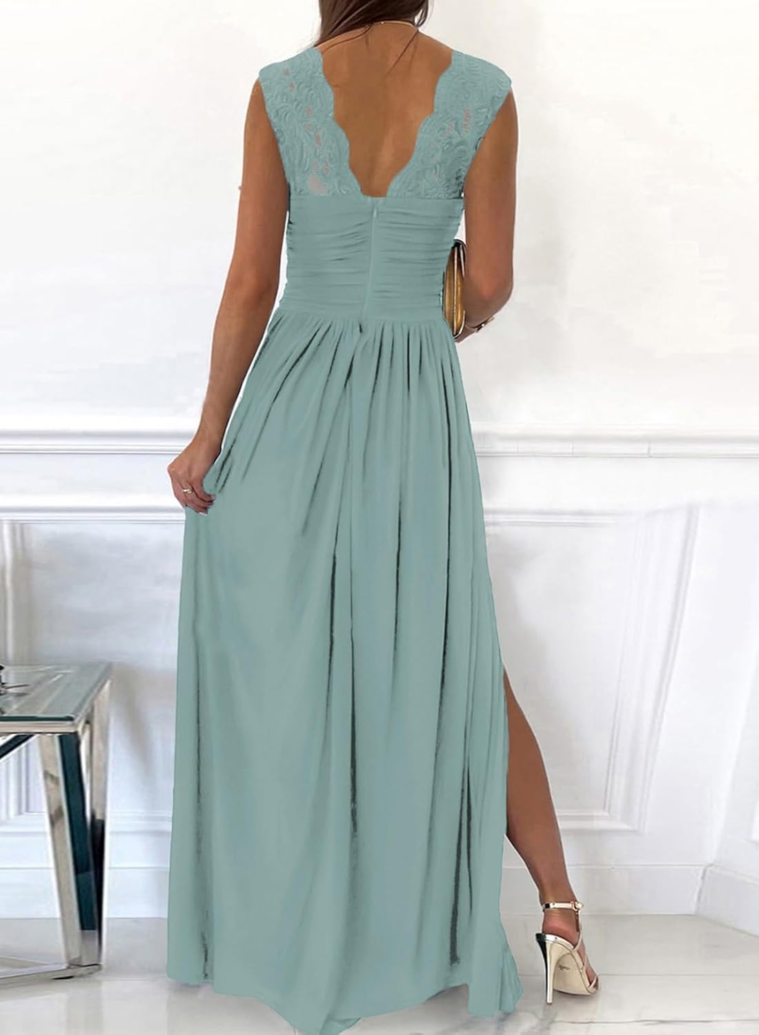 Women 2025 Formal Dresses Wrap V-Neck Ruched Sexy Bridesmaid Wedding Guest Maxi Dresses - Image 2