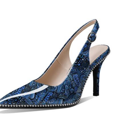 Women Beaded Pumps High Heel Slingback Pointed Toe Slip On 3.5 Inch Stilettos Ankle Strap Adjtable Buckle Patent Leather  Size 5 -Size 13