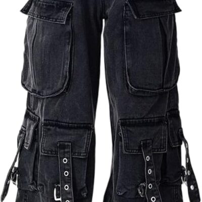 Women's Jeans Hip-hop Street Retro Multi Pocket Straight Leg Jeans Gothic Denim Workwear