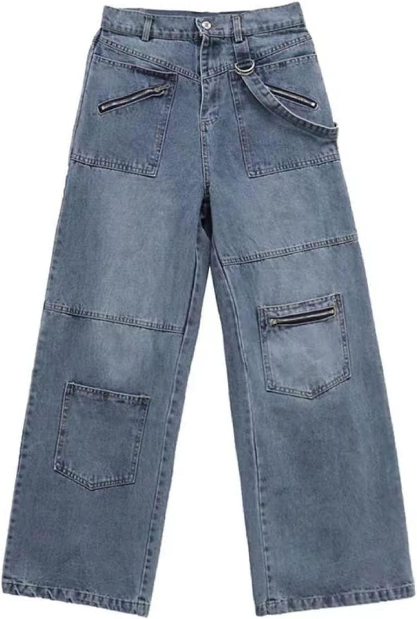 Gothic Jeans Women's Hip-hop Street Fashion Design Jeans Couple Casual Loose Straight Pants - Image 2