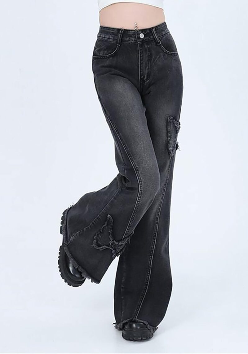 Womens  Flare Jeans Butterfly Jeans Grunge Clothes Distressed Vintage Bell Bottom Low Rise Jeans - Image 2