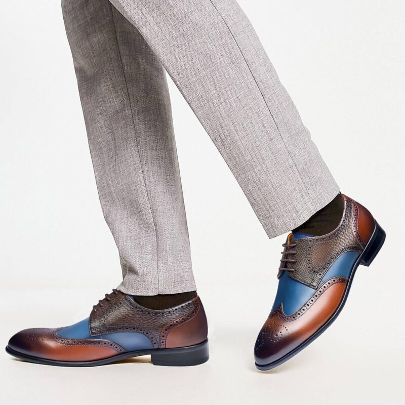Men's Dress Shoes Two Tone Wingtip Genuine Cowhide Leather Oxford Shoes with Brogue Formal Business Wedding Derby Shoes - Image 2