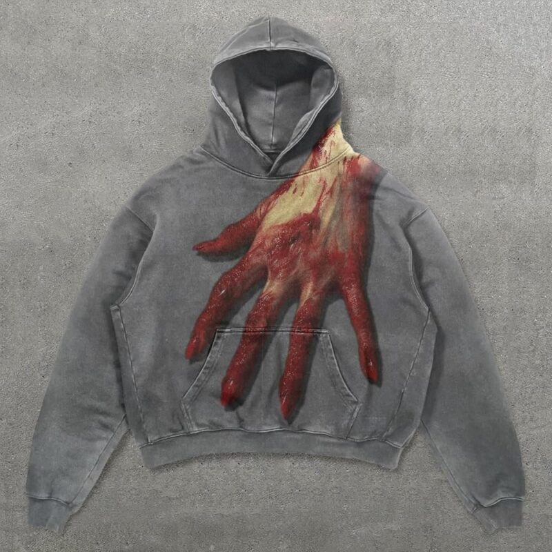 Halloween  Hoodie Gothic Casual palm/spider Blast Print Pattern Skull Fashion Hoodie Men Harajuku Men Clothing - Image 2