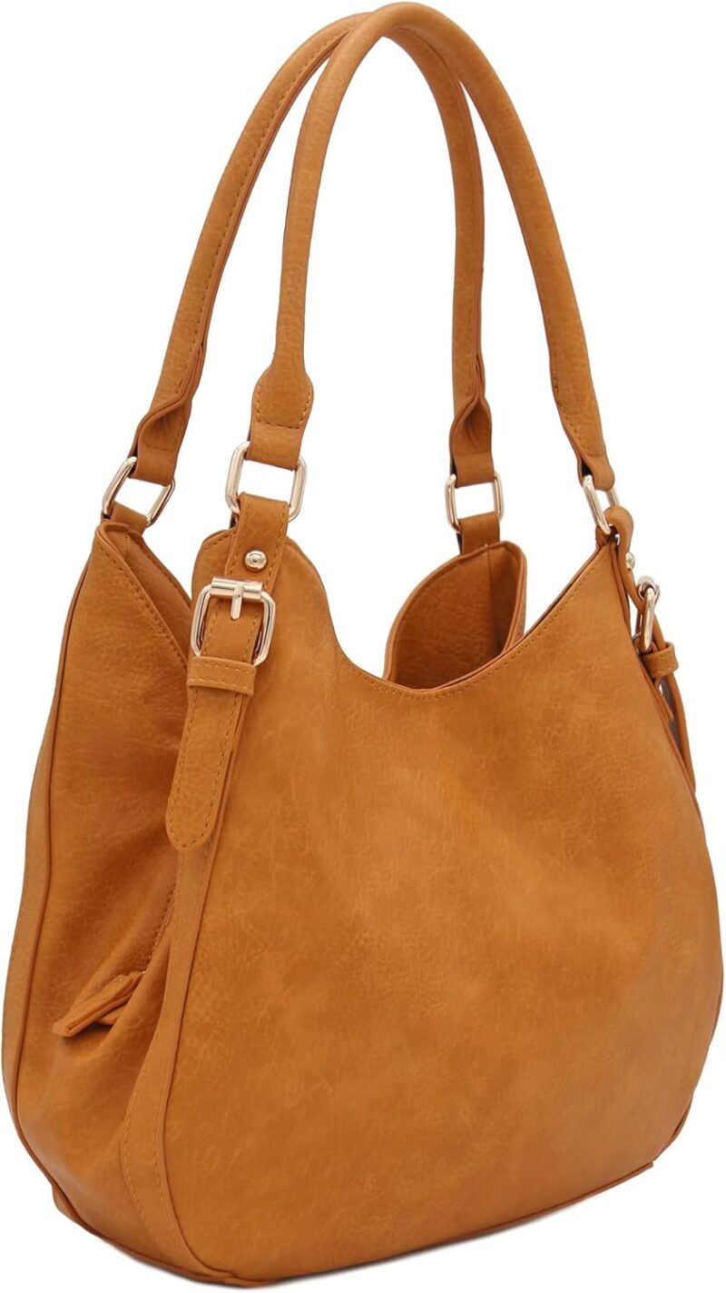 Lightweight 3 Compartment Faux Leather Medium Hobo Bag - Image 2