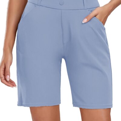 Women Bermuda Shorts Work Casual 8" Stretchy Golf Walking Shorts Knee Length