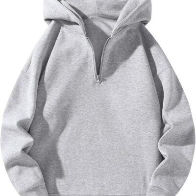 men Quarter Zip Hoodies Zip Up Hoodie Long Sleeve Drop Shoulder Sweatshirt Casual Pullover