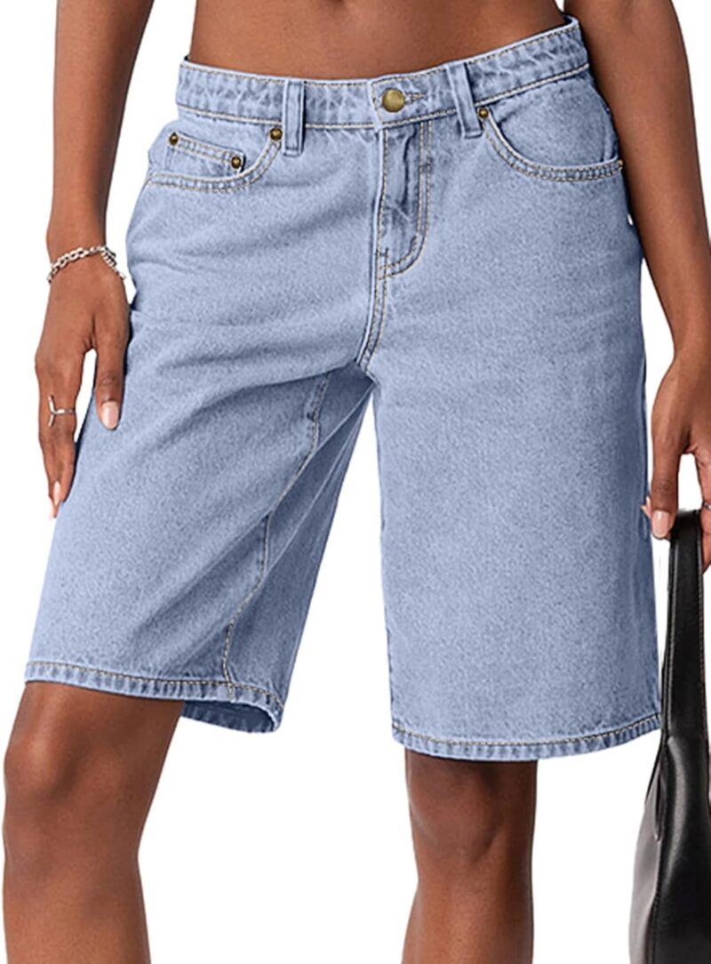 Bermuda Shorts for Women Mid Waisted  Summer Casual Jeans Shorts Loose Fit Jorts Knee Length Denim Shorts
