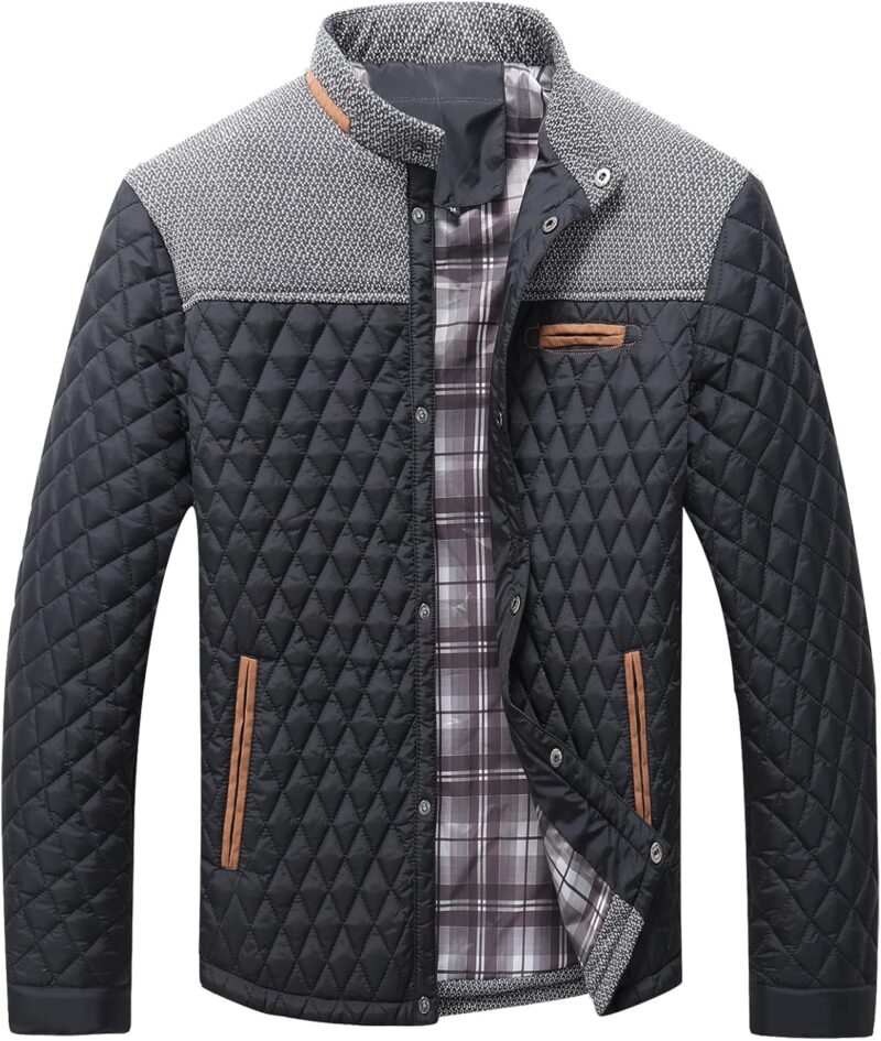 men Diamond Quilted Puffer Down Jacket Lightweight Business Casual Button Down Shirts