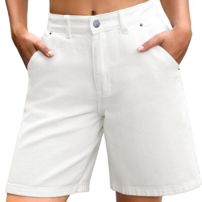 Women’s Jean Bermuda Shorts Baggy Jorts, High-Waisted Knee-Length Denim Shorts with Pockets
