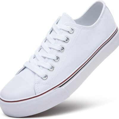 Womens Low Top Canvas Shoes,Lace up Canvas Sneakers,Casual White Tennis Walking Shoes