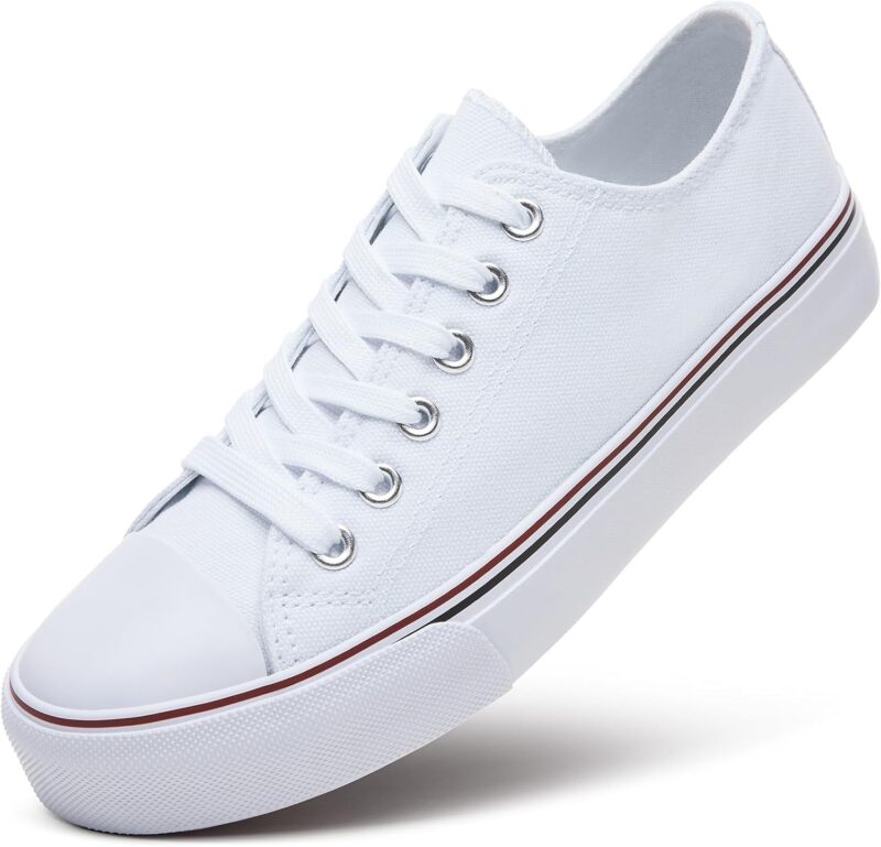 Womens Low Top Canvas Shoes,Lace up Canvas Sneakers,Casual White Tennis Walking Shoes