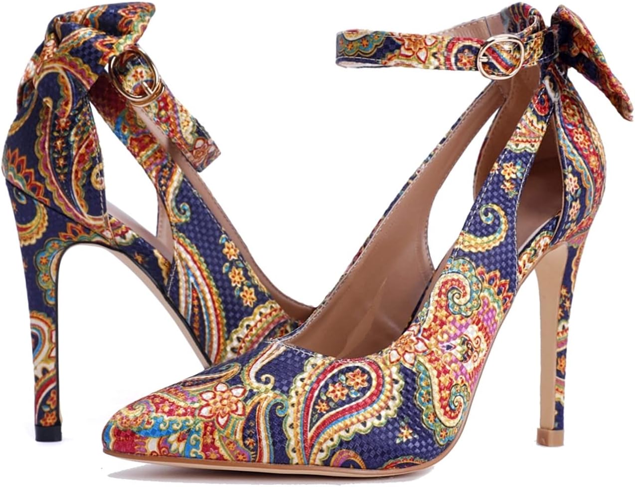 Womens High Heels Bow Tie Back Sexy Stiletto Ankle Strap Wedding Dress Pumps Shoes