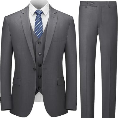 Men's Suit Slim Fit, 3 Piece Suits for Men, One Button Solid Jacket Vest Pants with Tie, Tuxedo Set