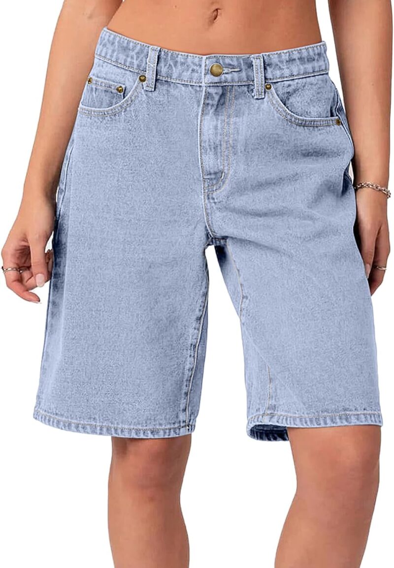 Bermuda Shorts for Women Mid Waisted  Summer Casual Jeans Shorts Loose Fit Jorts Knee Length Denim Shorts - Image 2